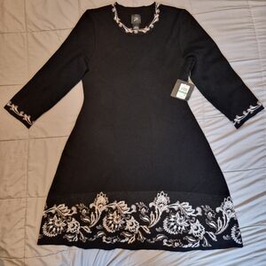 NWT Jessica Howard Womens 3/4 Sleeve Bordered Sweater Dress, Black, Large